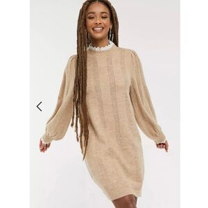 ASOS knitted dress with lace detail in oatmeal // 4